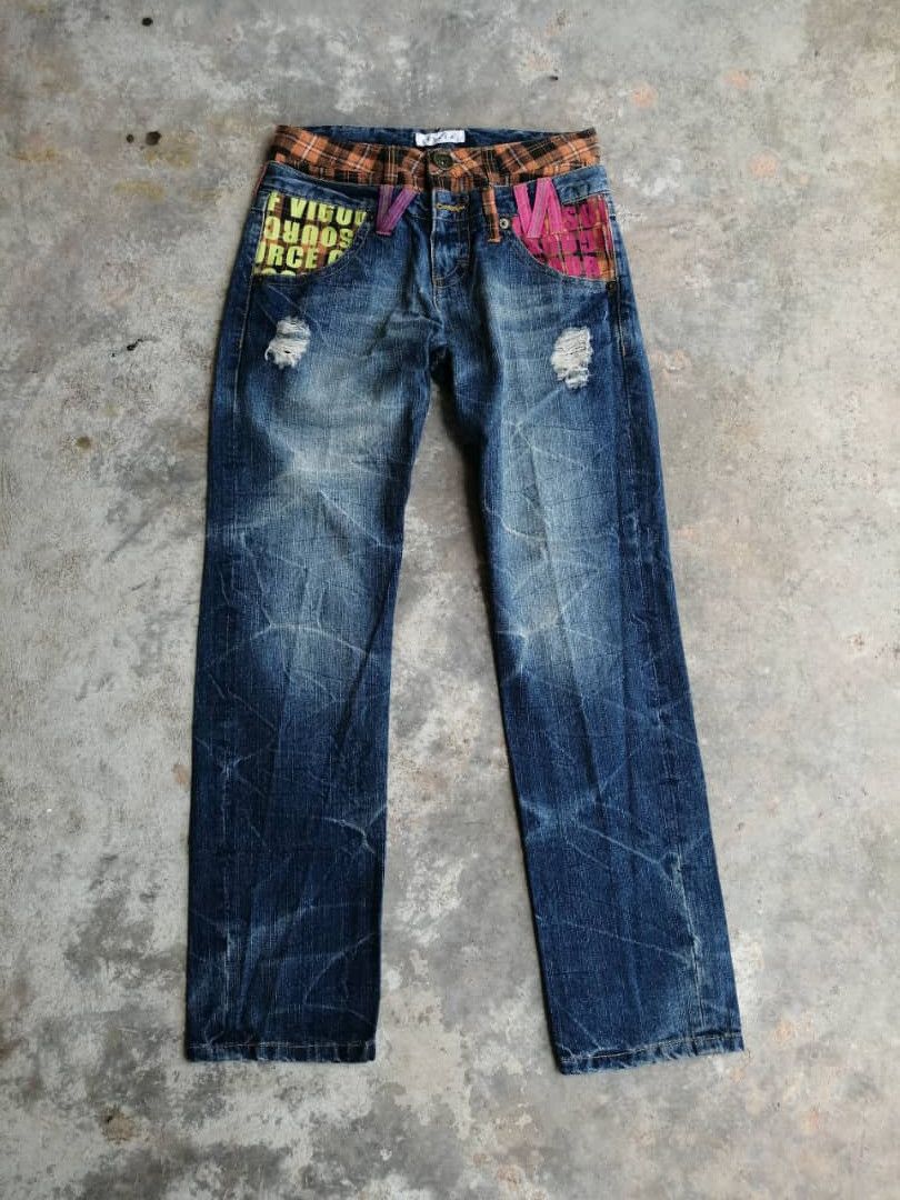 image of Distressed Denim x If Six Was Nine Colza Japanese Double Waist Jeans Whiskers Denim in Blue Distres