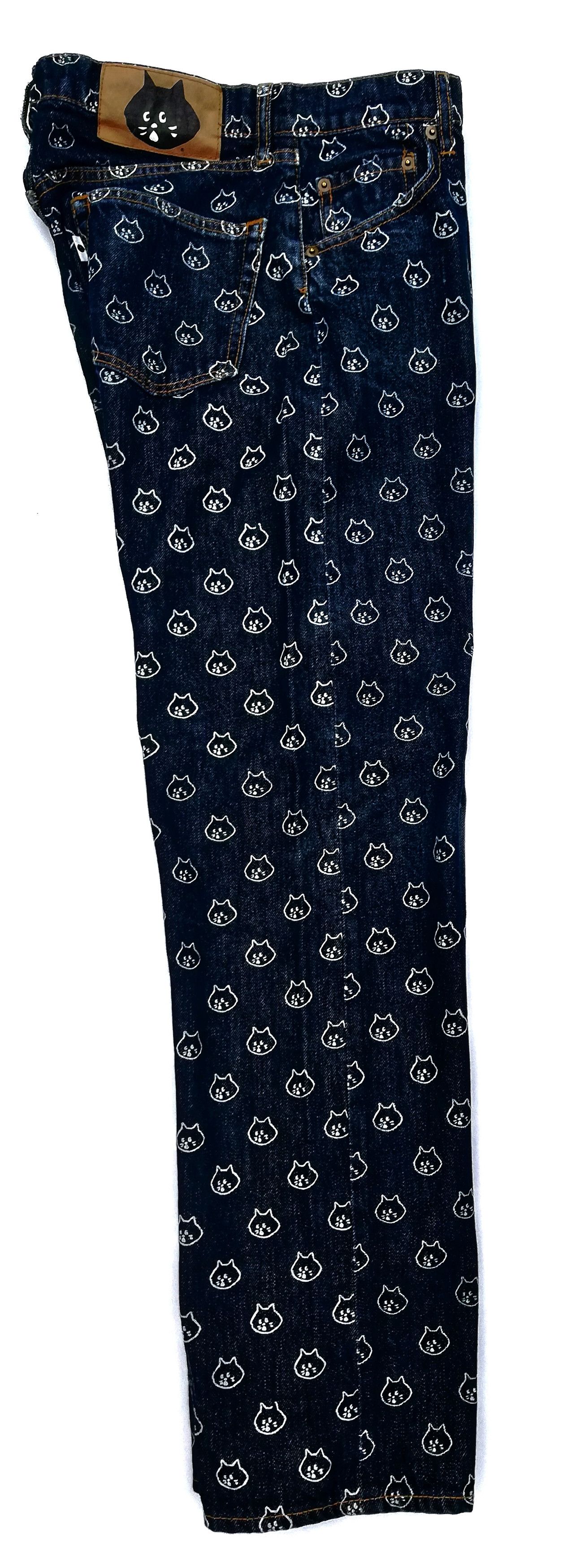 Issey Miyake 🔥Ne-Net By Ex Designer Issey Miyake Cat Print Denim Jeans Size US 31 - 15 Thumbnail