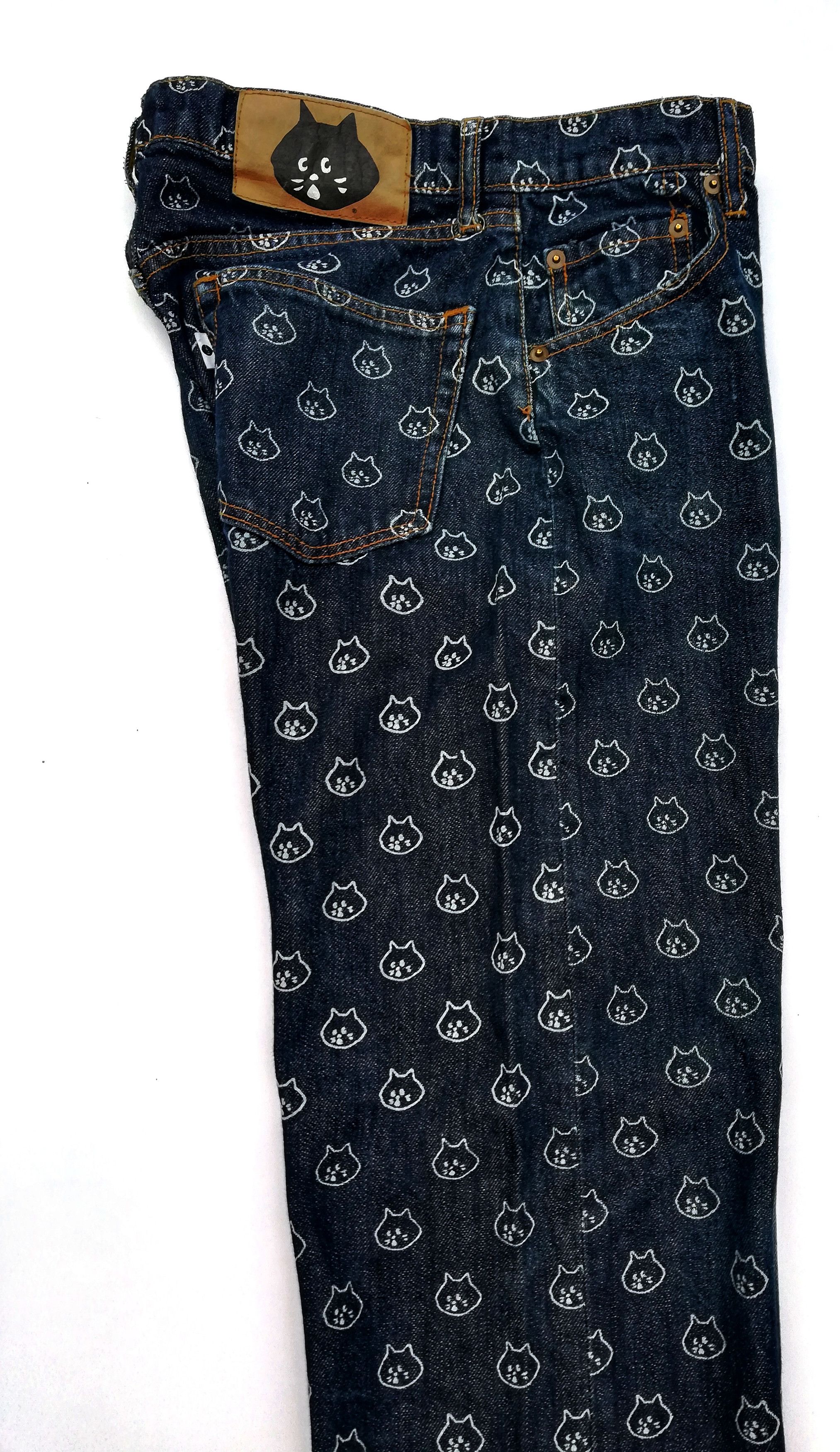 Issey Miyake 🔥Ne-Net By Ex Designer Issey Miyake Cat Print Denim Jeans Size US 31 - 16 Thumbnail