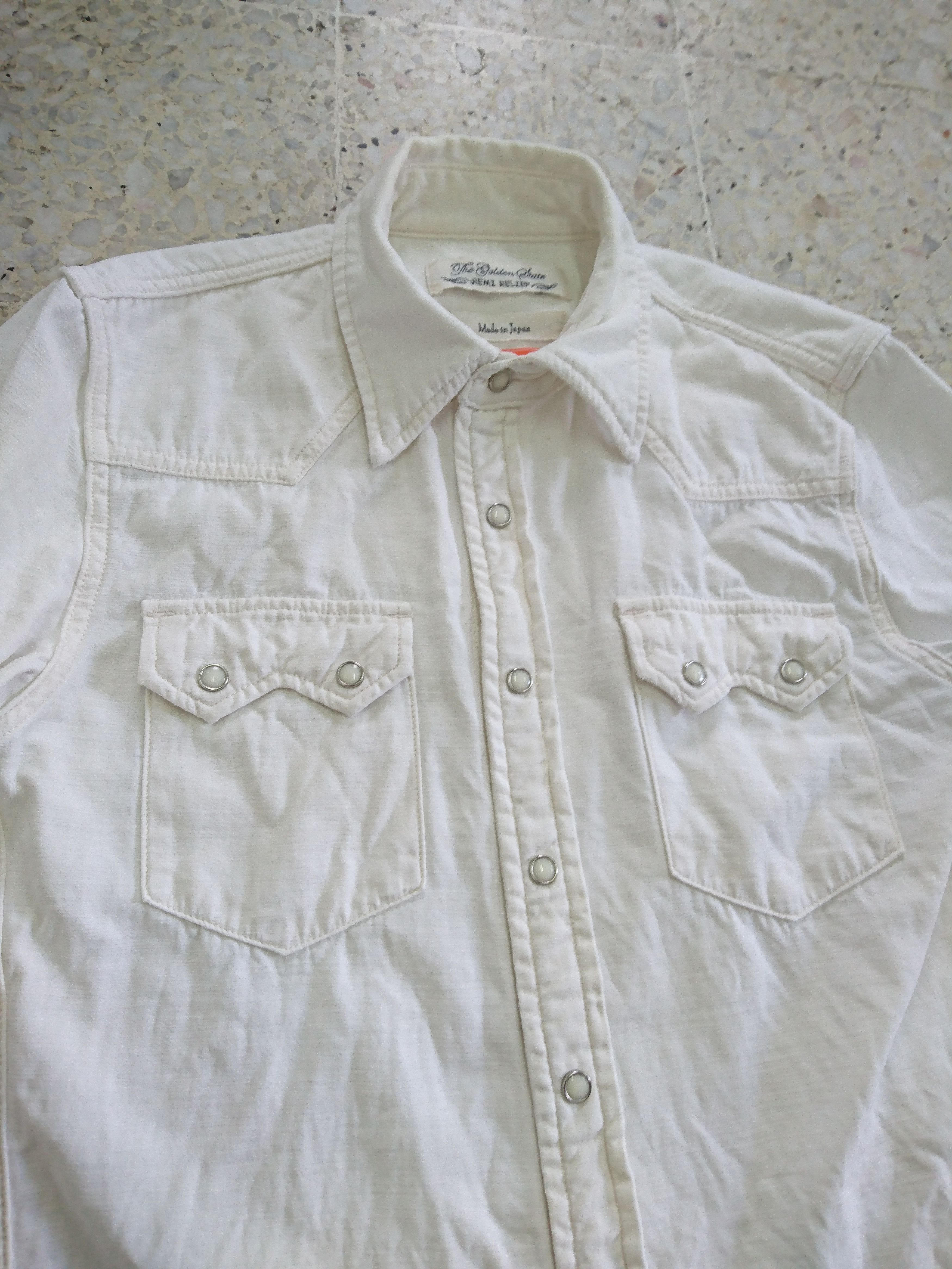 image of Beams Plus x Remi Relief Beams 35Th Snap Button in White, Men's (Size Small)