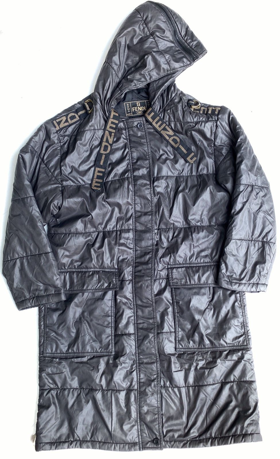 image of Fendi Puffer Long Coat in Black, Men's (Size Medium)
