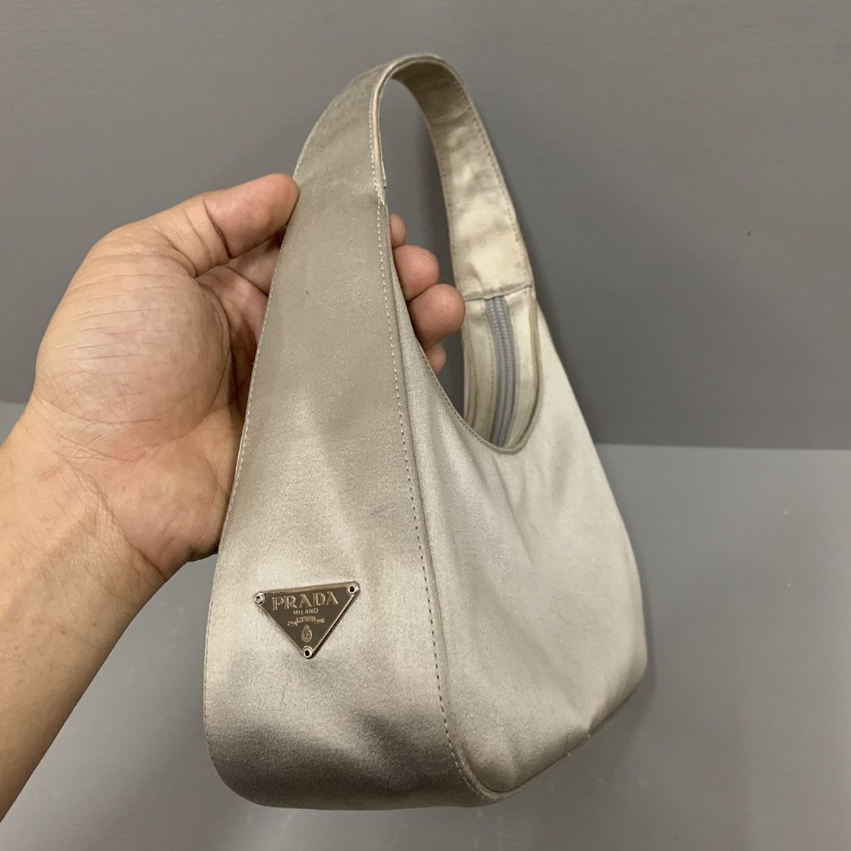 Prada Prada Satin Silk Silver Pochette Dinner Bag Size ONE SIZE - 4 Thumbnail
