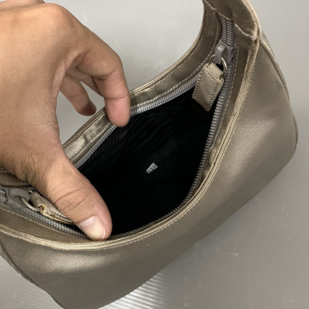 Prada Prada Satin Silk Silver Pochette Dinner Bag Size ONE SIZE - 14 Thumbnail