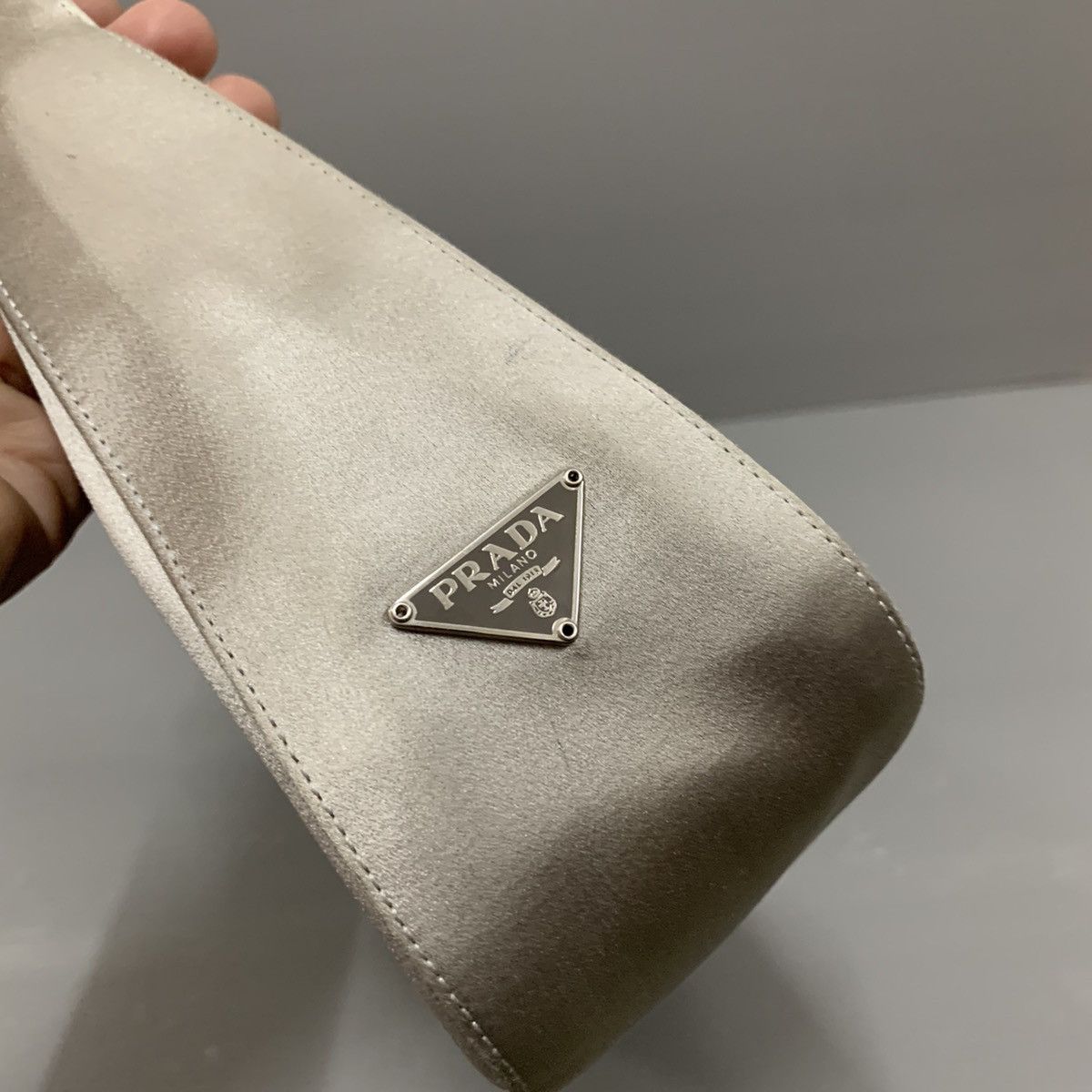 Prada Prada Satin Silk Silver Pochette Dinner Bag Size ONE SIZE - 11 Thumbnail