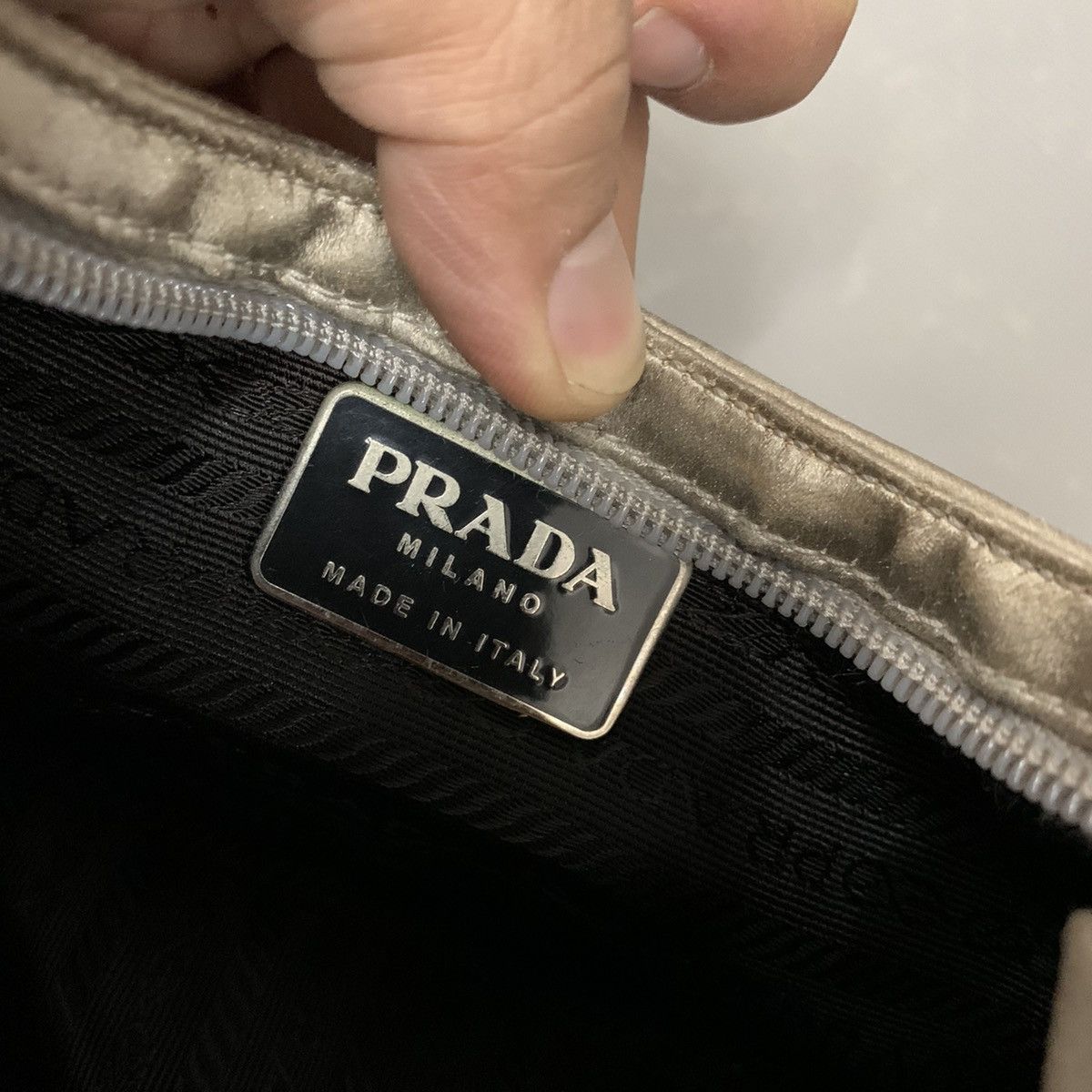 Prada Prada Satin Silk Silver Pochette Dinner Bag Size ONE SIZE - 16 Thumbnail