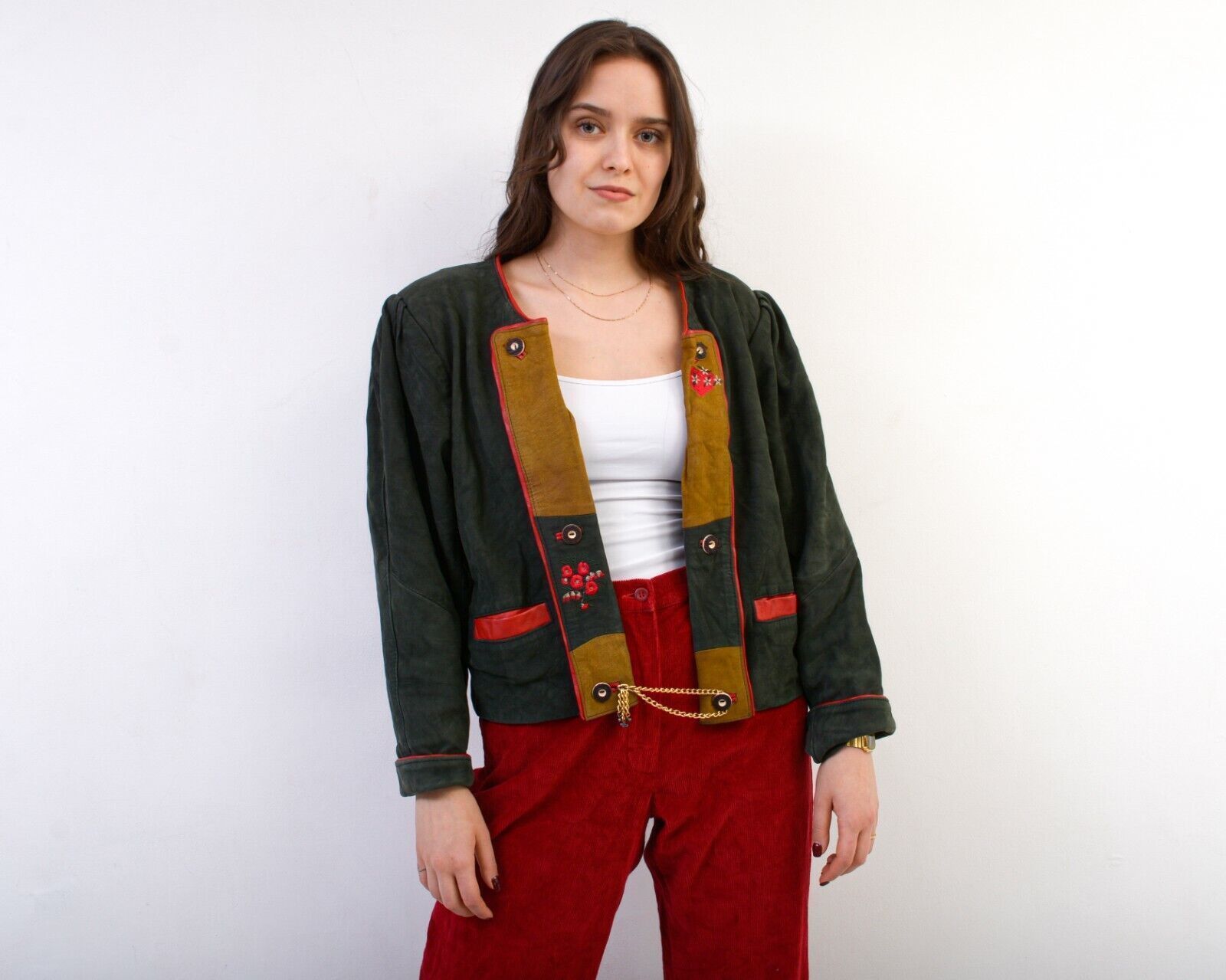 Vintage Blazer Suede leather Jacket Trachten Jager Janker Coat Chain Size M / US 6-8 / IT 42-44 - 1 Thumbnail