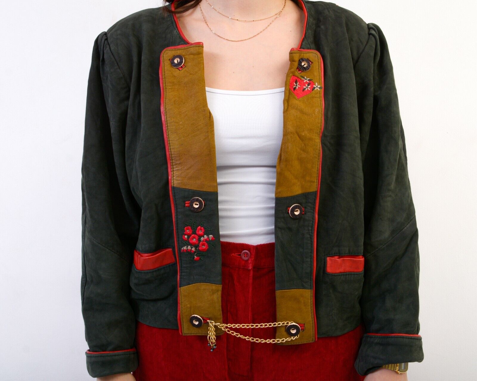 Vintage Blazer Suede leather Jacket Trachten Jager Janker Coat Chain Size M / US 6-8 / IT 42-44 - 5 Thumbnail