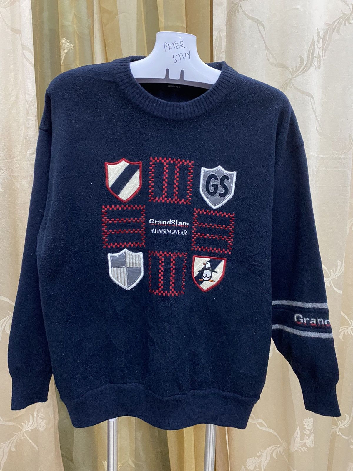 image of Vintage Grand Slam Sweatshirt Embroided Logo in Navy Blue, Men's (Size Large)