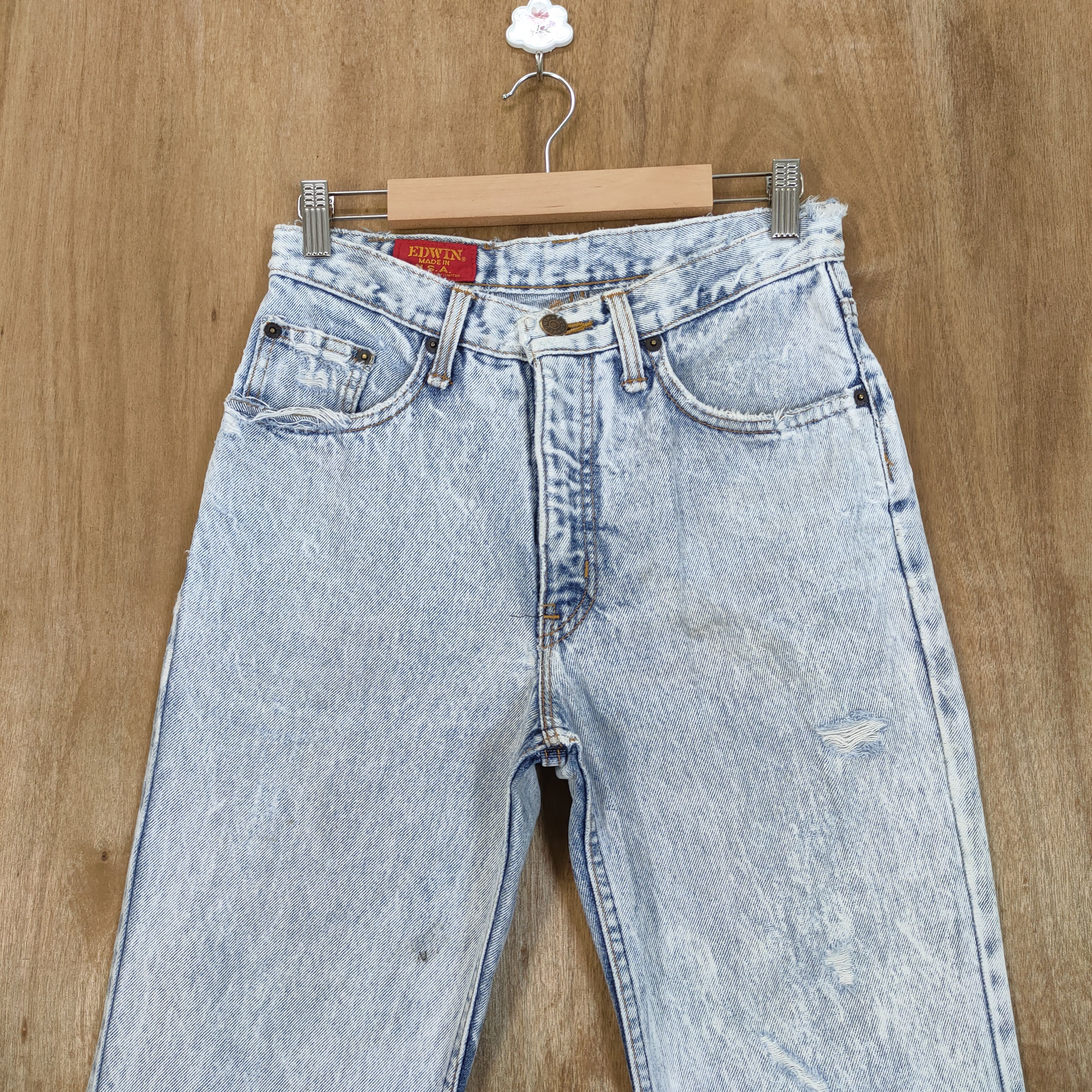 Edwin VINTAGE EDWIN FADED LIGHT BLUE ACID WASH JEANS PANTS Size US 28 / EU 44 - 2 Thumbnail