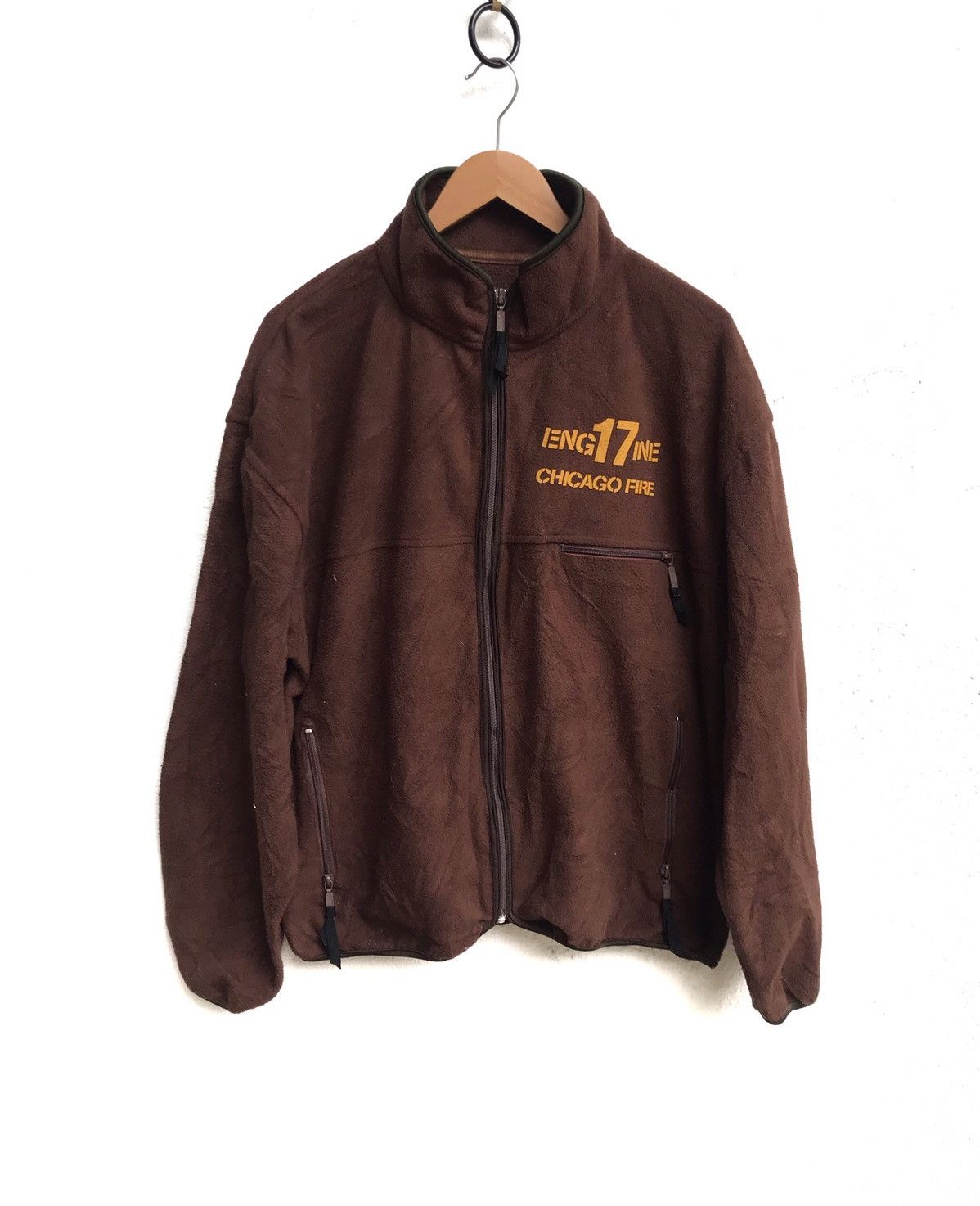 image of Vintage Chicago Fire Fighters Fleece Jacket in Dark Brown, Men's (Size Medium)