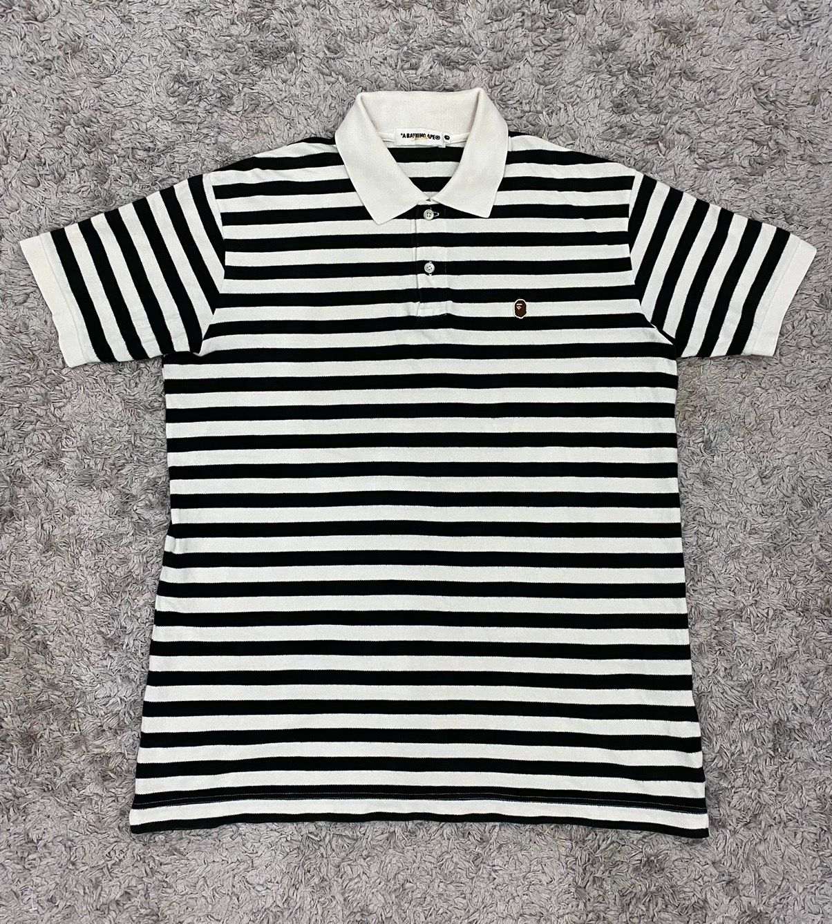 Pre-owned Bape Striped Polo Shirt Large In White/black