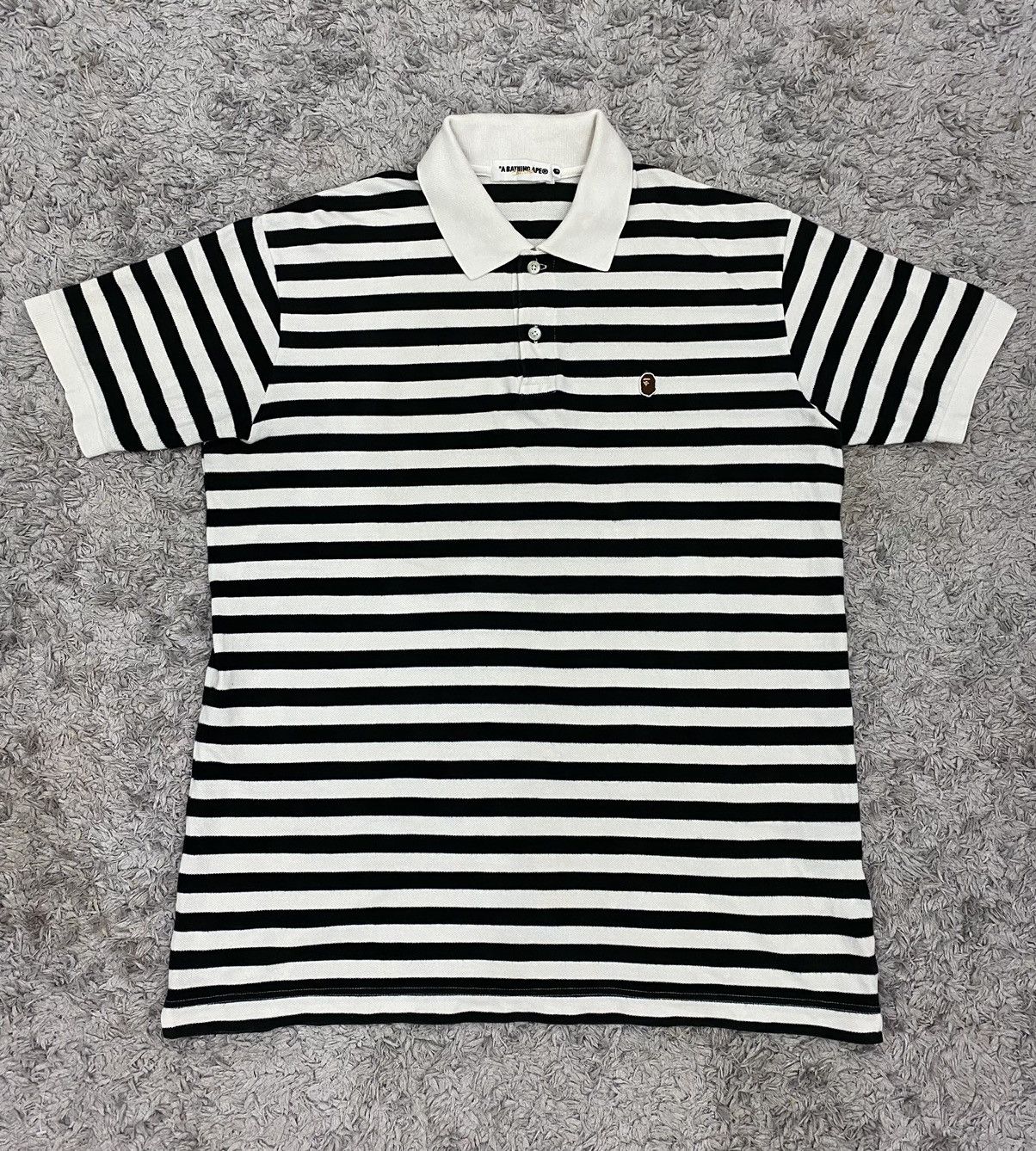 image of Bape Striped Polo Shirt Large in White/Black, Men's