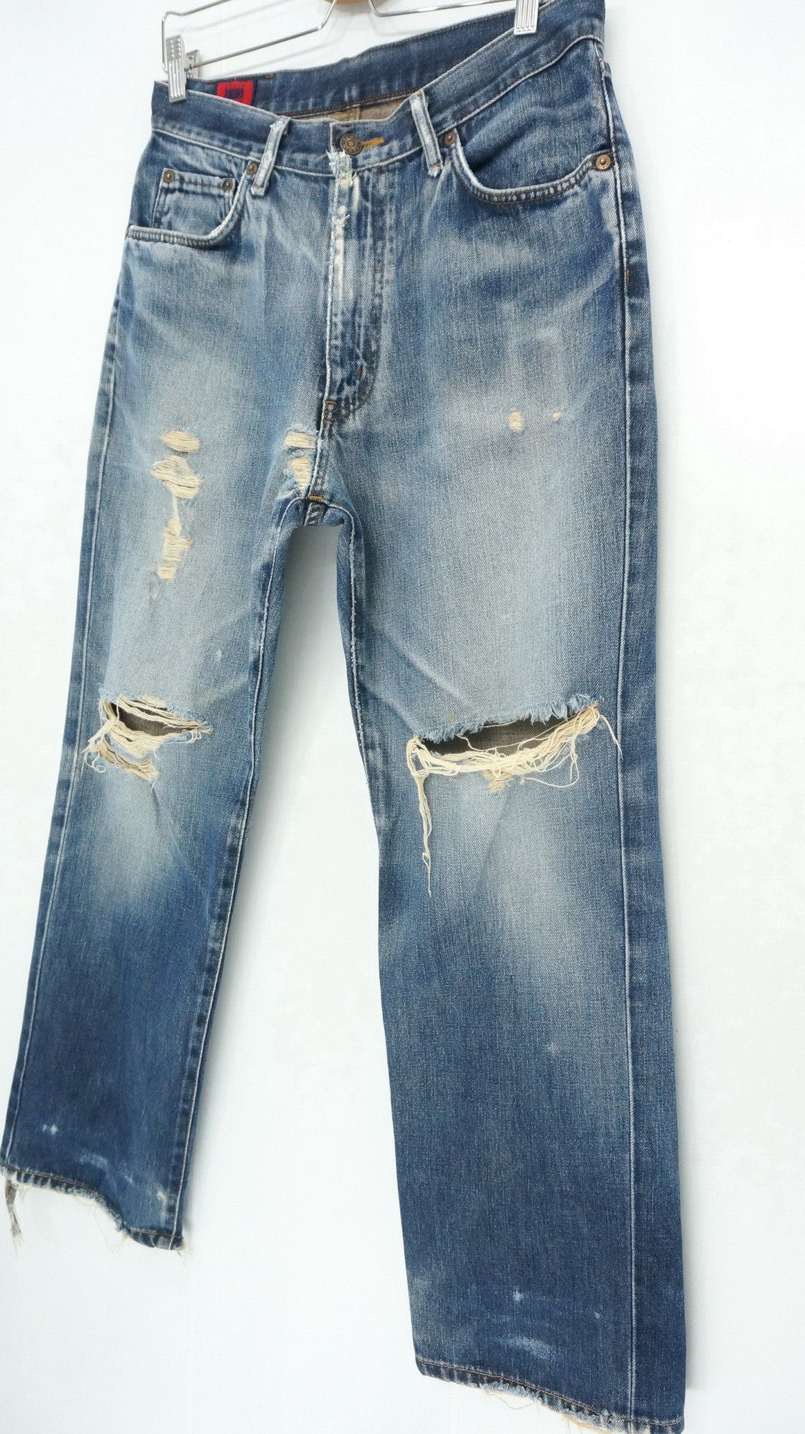 image of Distressed Denim x Edwin Dope Edwin 503 Vintage Distressed Blown Knee Thrashjeans in Blue Denim (Si