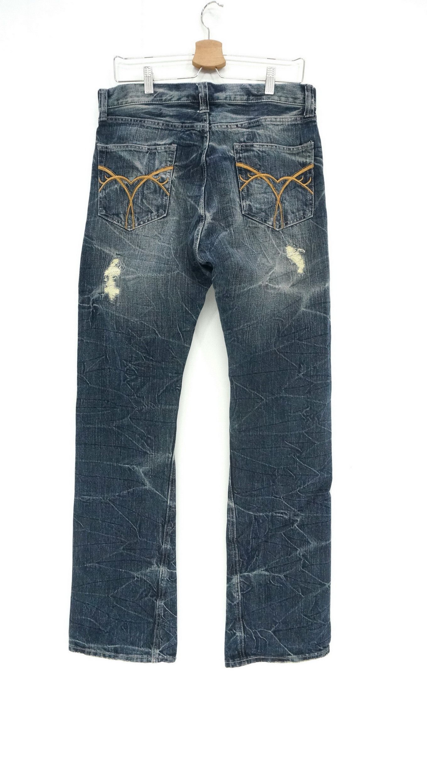 Japanese Brand 🔥🔥 Vintage Japan ANN DO Boro Tribal Flared Jeans Size US 32 / EU 48 - 3 Thumbnail