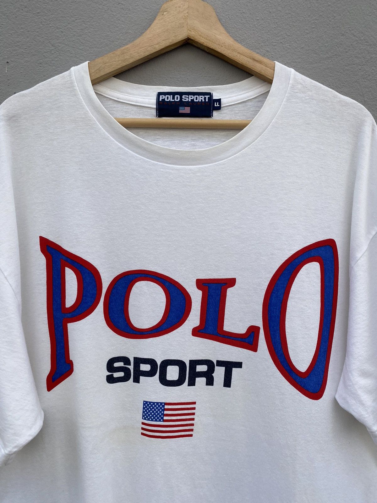 Polo Ralph Lauren 💥RARE💥Vintage OG 80s Spellout POLO SPORT USA Flag🇺🇸 Tee Size US L / EU 52-54 / 3 - 2 Thumbnail