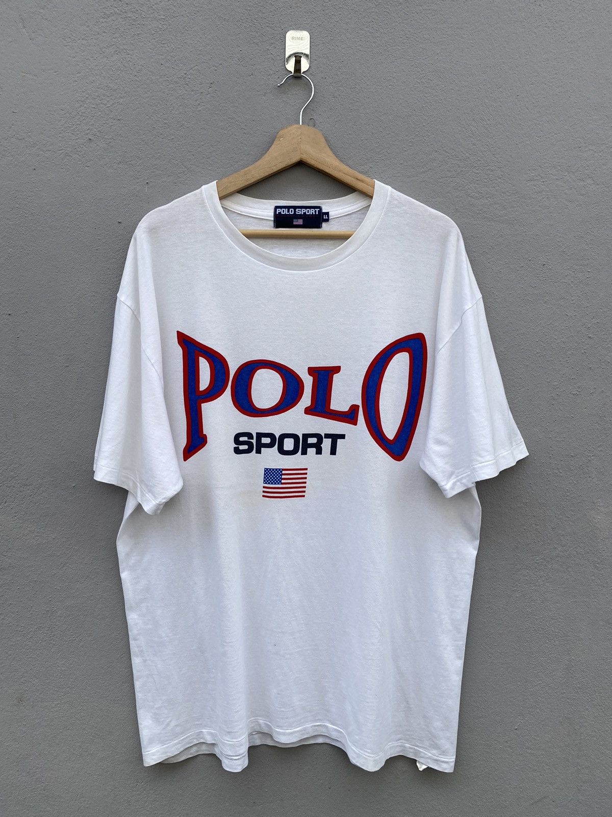 Polo Ralph Lauren 💥RARE💥Vintage OG 80s Spellout POLO SPORT USA Flag🇺🇸 Tee Size US L / EU 52-54 / 3 - 1 Thumbnail