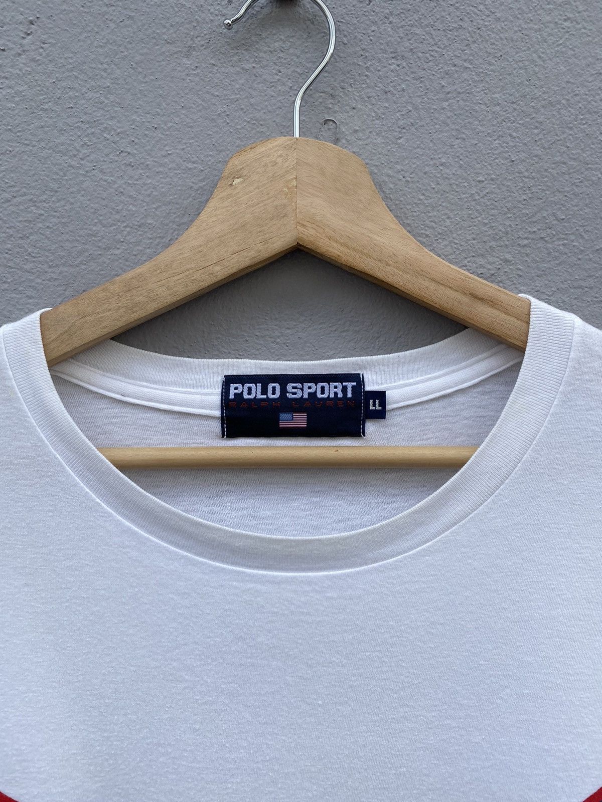 Polo Ralph Lauren 💥RARE💥Vintage OG 80s Spellout POLO SPORT USA Flag🇺🇸 Tee Size US L / EU 52-54 / 3 - 5 Thumbnail