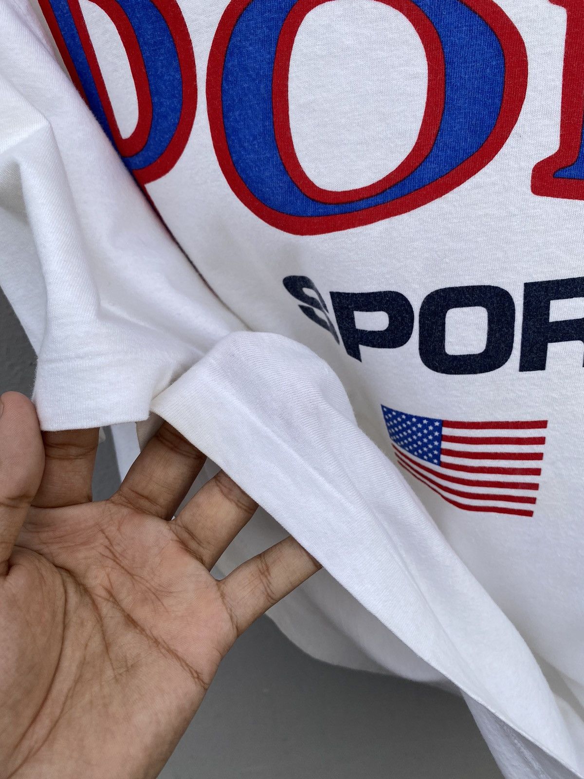 Polo Ralph Lauren 💥RARE💥Vintage OG 80s Spellout POLO SPORT USA Flag🇺🇸 Tee Size US L / EU 52-54 / 3 - 4 Thumbnail