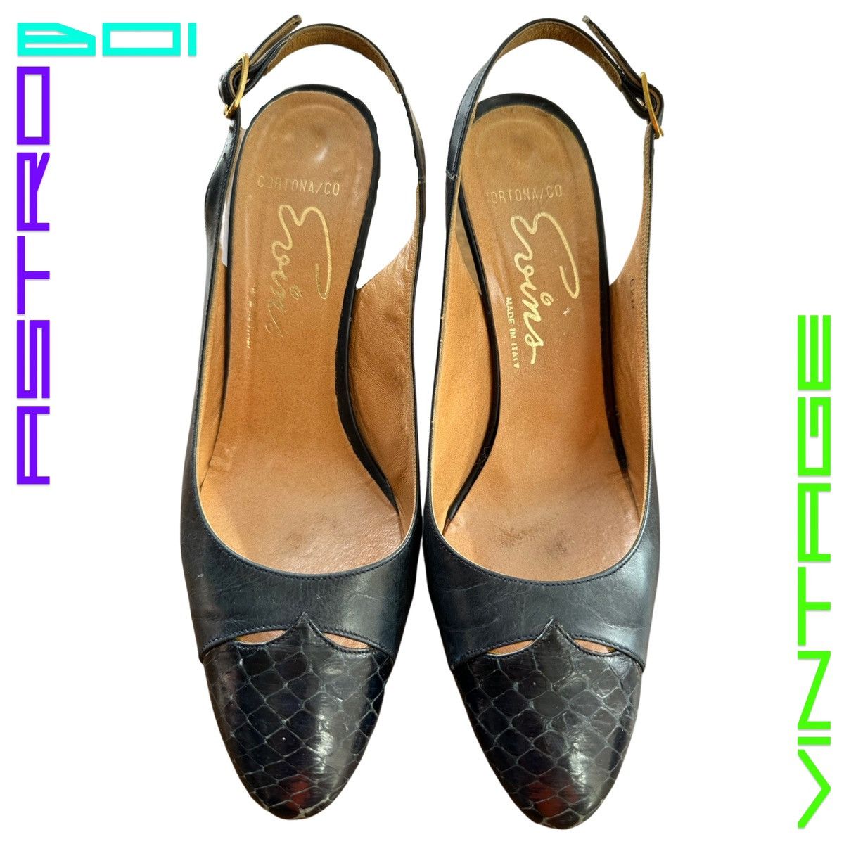 Genuine Leather VINTAGE EVINS BLACK LEATHER SLING BACK HEELS _ SIZE 6.5 Size US 6.5 / IT 36.5 - 2 Thumbnail