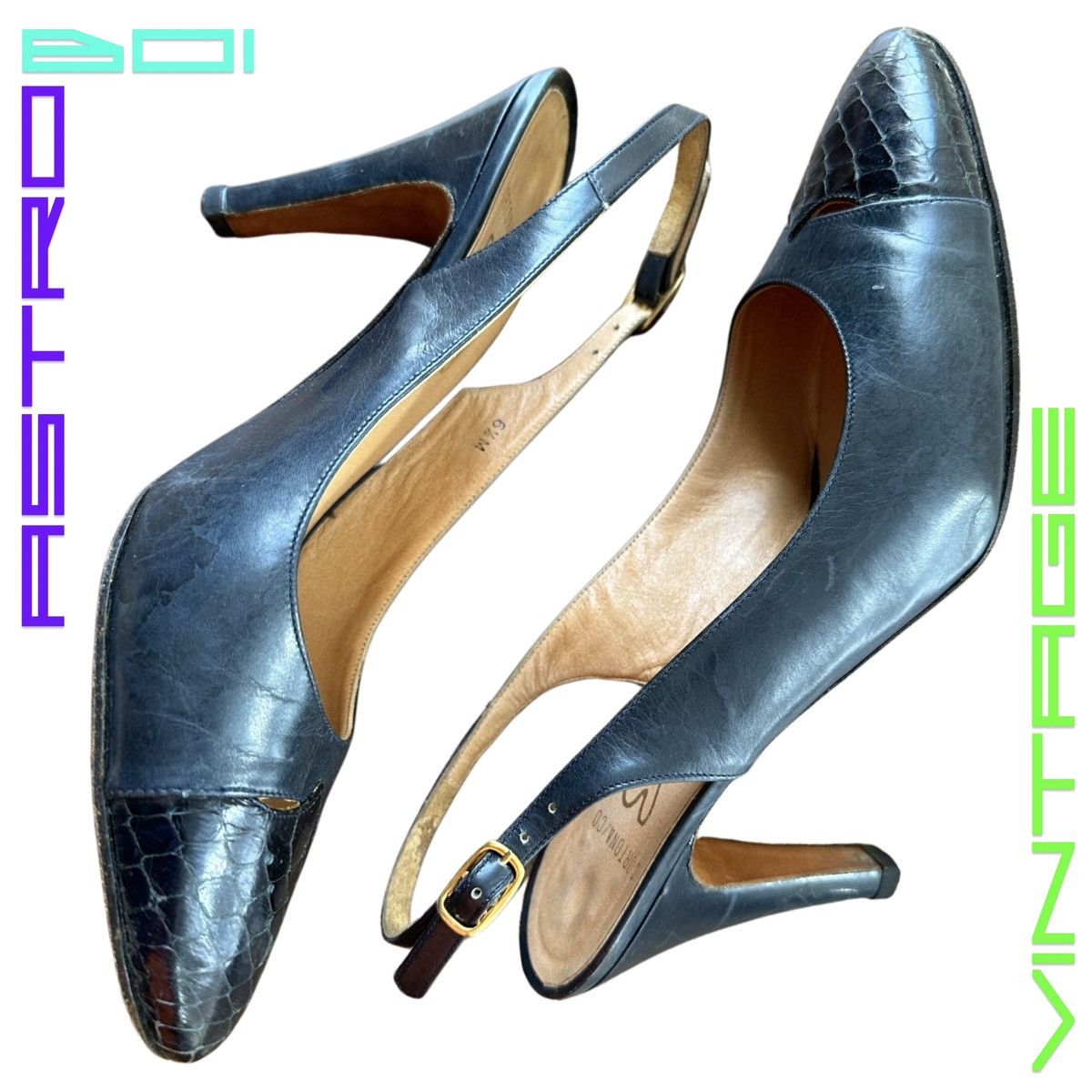 Genuine Leather VINTAGE EVINS BLACK LEATHER SLING BACK HEELS _ SIZE 6.5 Size US 6.5 / IT 36.5 - 6 Thumbnail