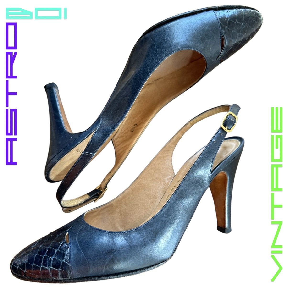 Genuine Leather VINTAGE EVINS BLACK LEATHER SLING BACK HEELS _ SIZE 6.5 Size US 6.5 / IT 36.5 - 1 Thumbnail