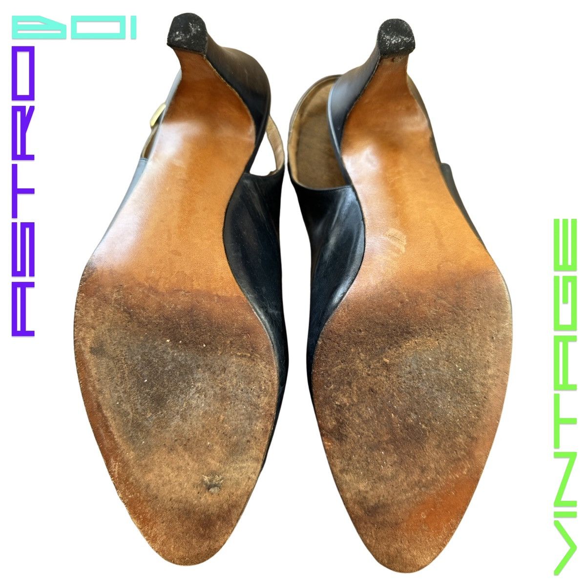 Genuine Leather VINTAGE EVINS BLACK LEATHER SLING BACK HEELS _ SIZE 6.5 Size US 6.5 / IT 36.5 - 7 Thumbnail