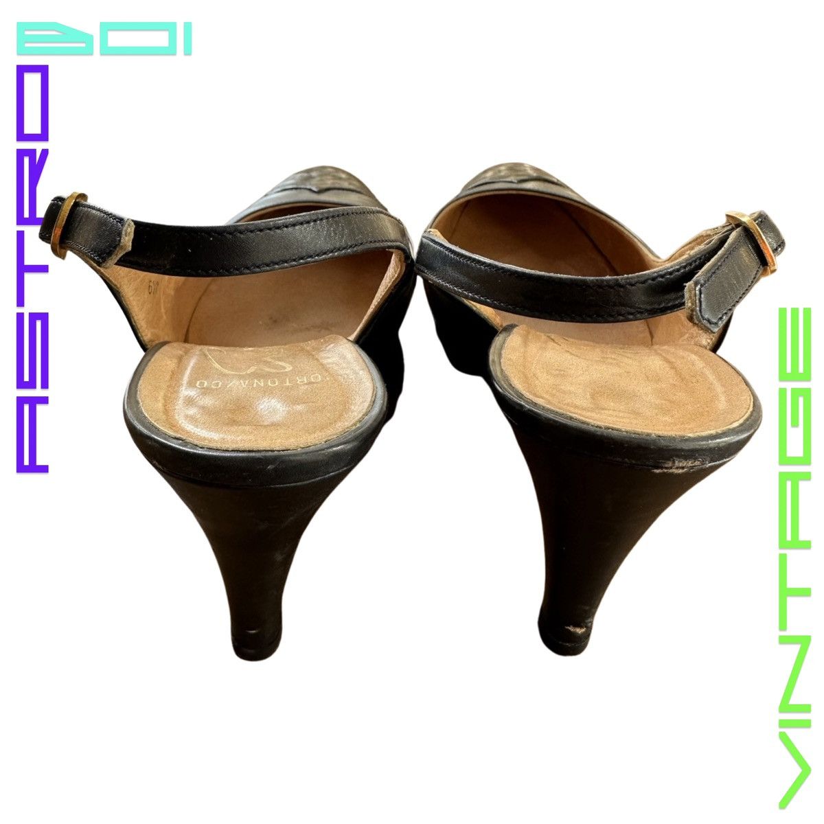 Genuine Leather VINTAGE EVINS BLACK LEATHER SLING BACK HEELS _ SIZE 6.5 Size US 6.5 / IT 36.5 - 5 Thumbnail