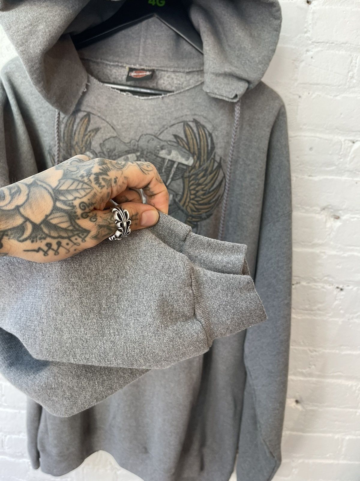 Harley Davidson × Vintage Vintage THRASHED 2XL Oversize Harley Davidson Hoodie Skull Size US XXL / EU 58 / 5 - 4 Thumbnail