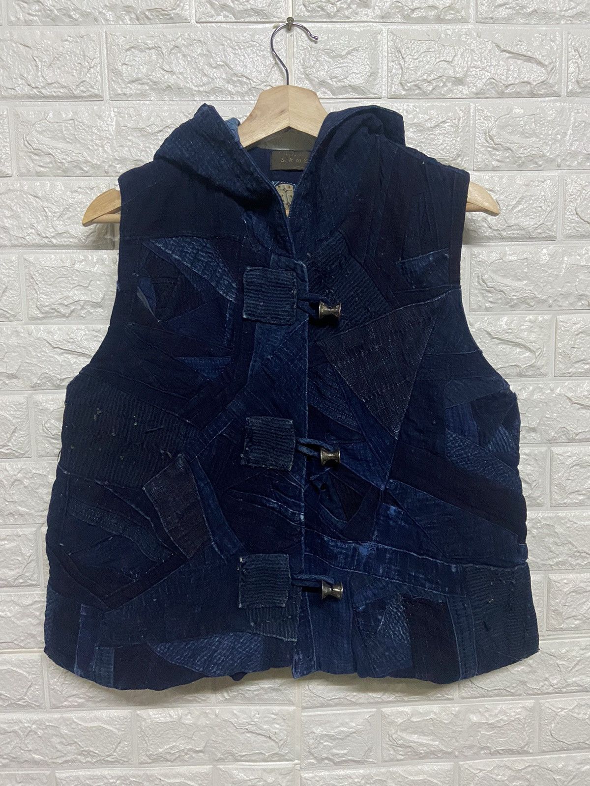 Indigo Vintage Aterier Indigo Patchwork Sleeveless Hooded Jacket Size US M / EU 48-50 / 2 - 1 Thumbnail