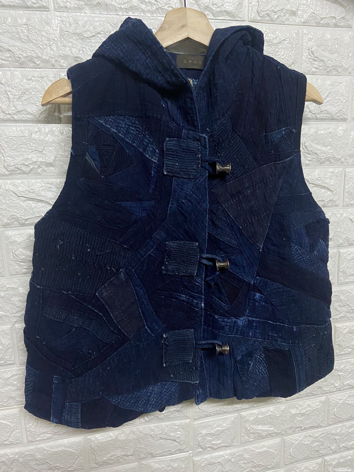Indigo Vintage Aterier Indigo Patchwork Sleeveless Hooded Jacket Size US M / EU 48-50 / 2 - 3 Thumbnail