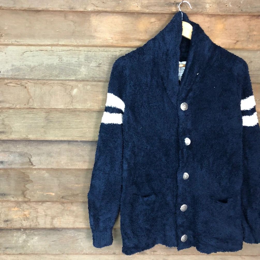 Homespun Knitwear DL Bayflow Dark Blue Mohair Shaggy cardigan Knitwear #c1097 Size US M / EU 48-50 / 2 - 8 Thumbnail