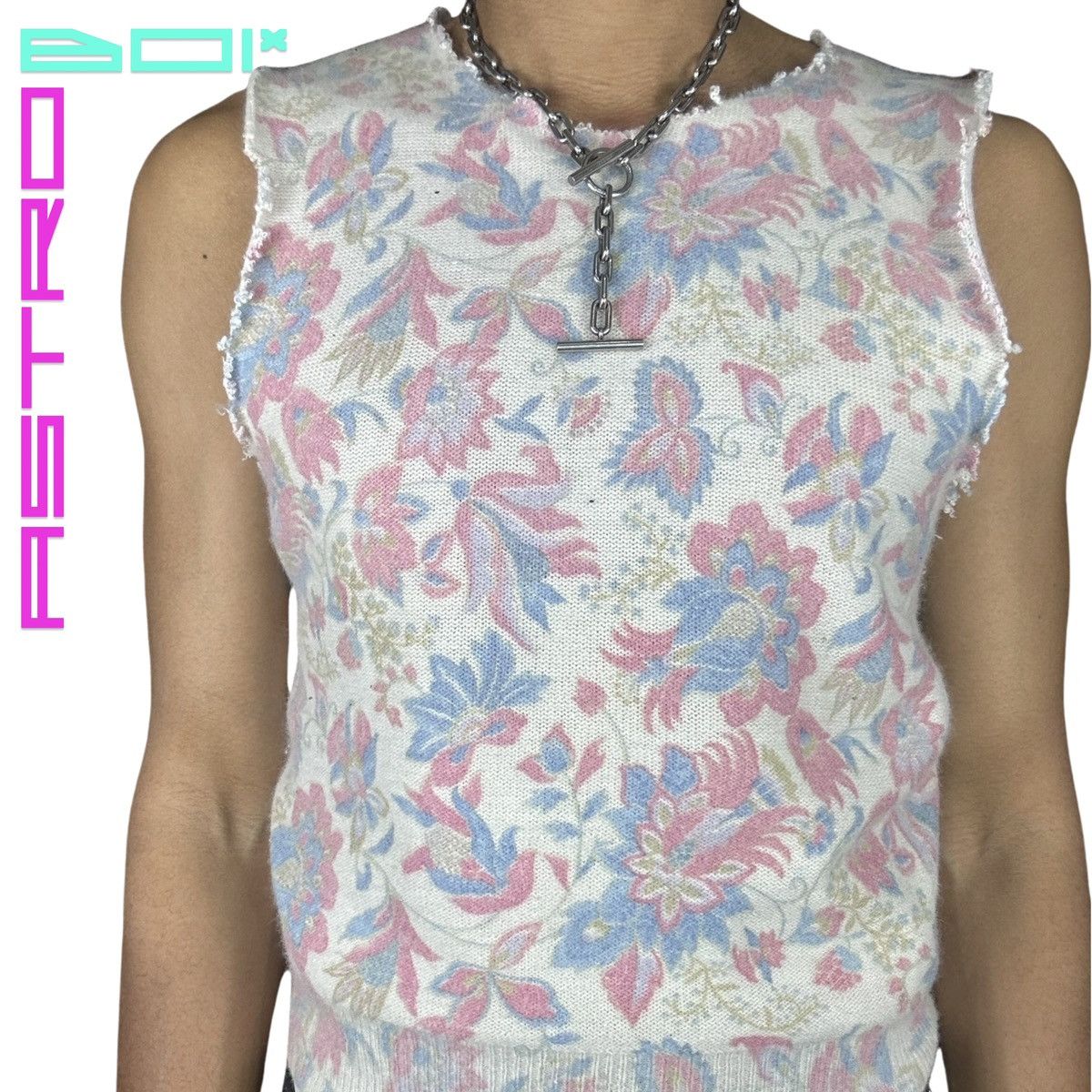 Vintage VINTAGE CREAM FLORAL PASTEL SWEATER VEST _ LARGE Size US L / EU 52-54 / 3 - 2 Thumbnail