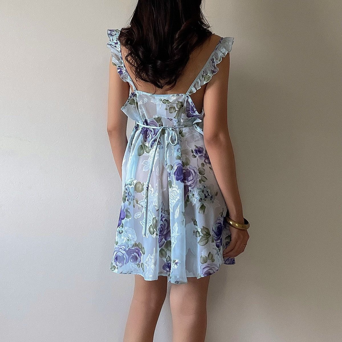 Other vintage blue floral chiffon mini dress size L fits M too Size L / US 10 / IT 46 - 3 Thumbnail