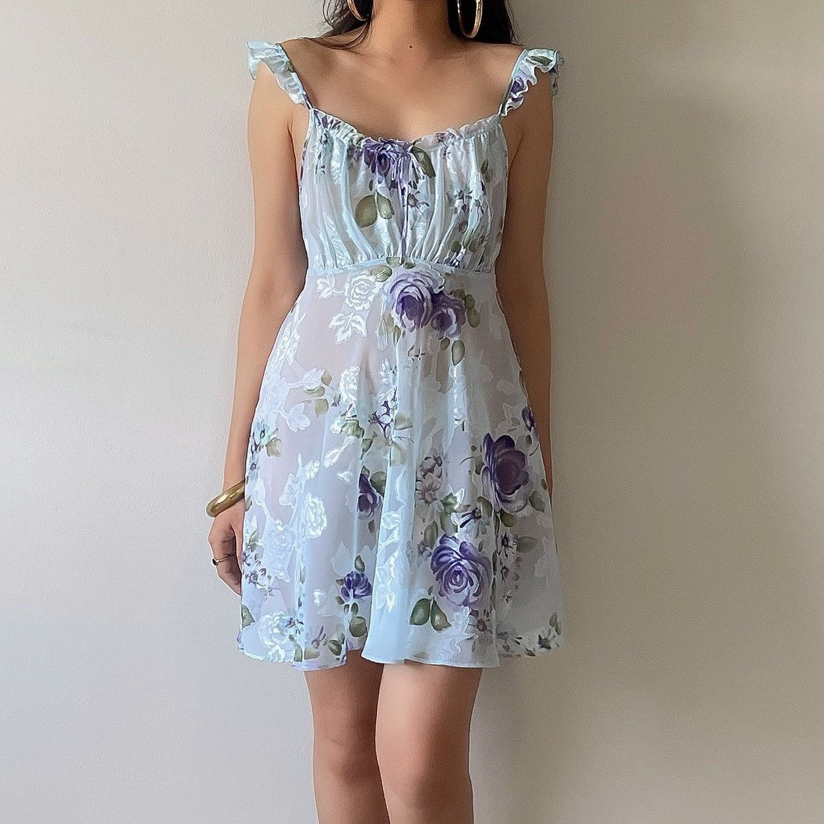 Other vintage blue floral chiffon mini dress size L fits M too Size L / US 10 / IT 46 - 2 Thumbnail