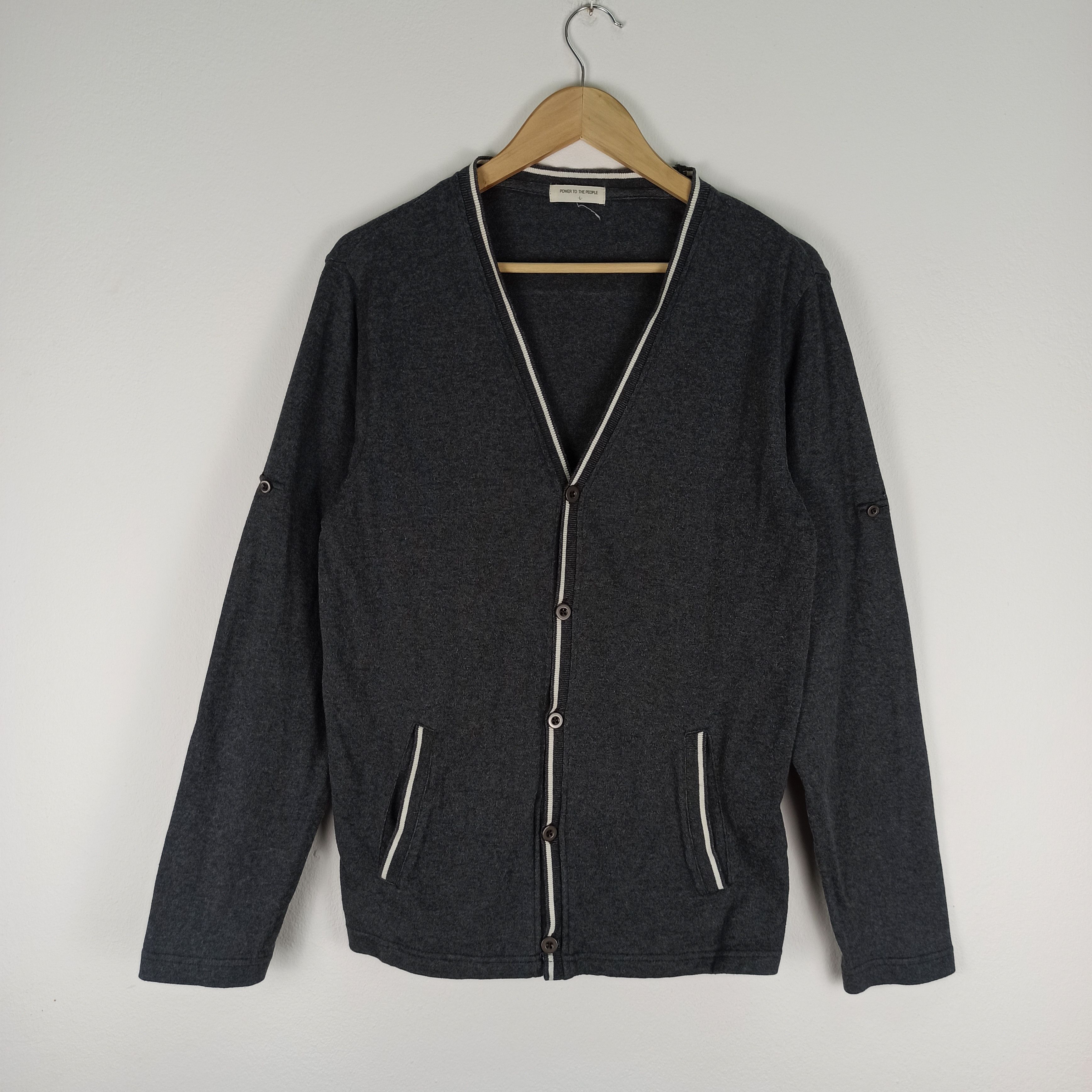 image of Cardigan x Kurt Cobain Vintage Power Of The People Kurt Cobain Cardingan in Grey (Size Medium)