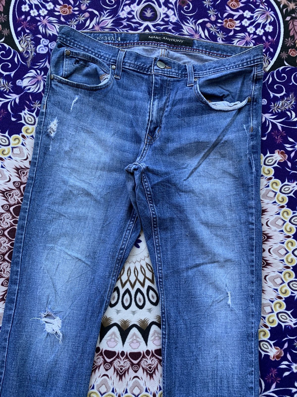 Designer Mark Anthony Distressed Denim Size US 37 - 2 Thumbnail