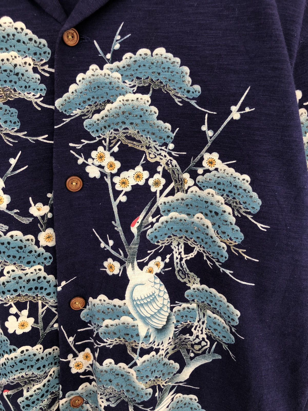 Indigo × Japanese Brand Vintage Beautiful Japanese Cranes and Sakura Trees Indigo Cotton Button Up Shirt Size US M / EU 48-50 / 2 - 4 Thumbnail