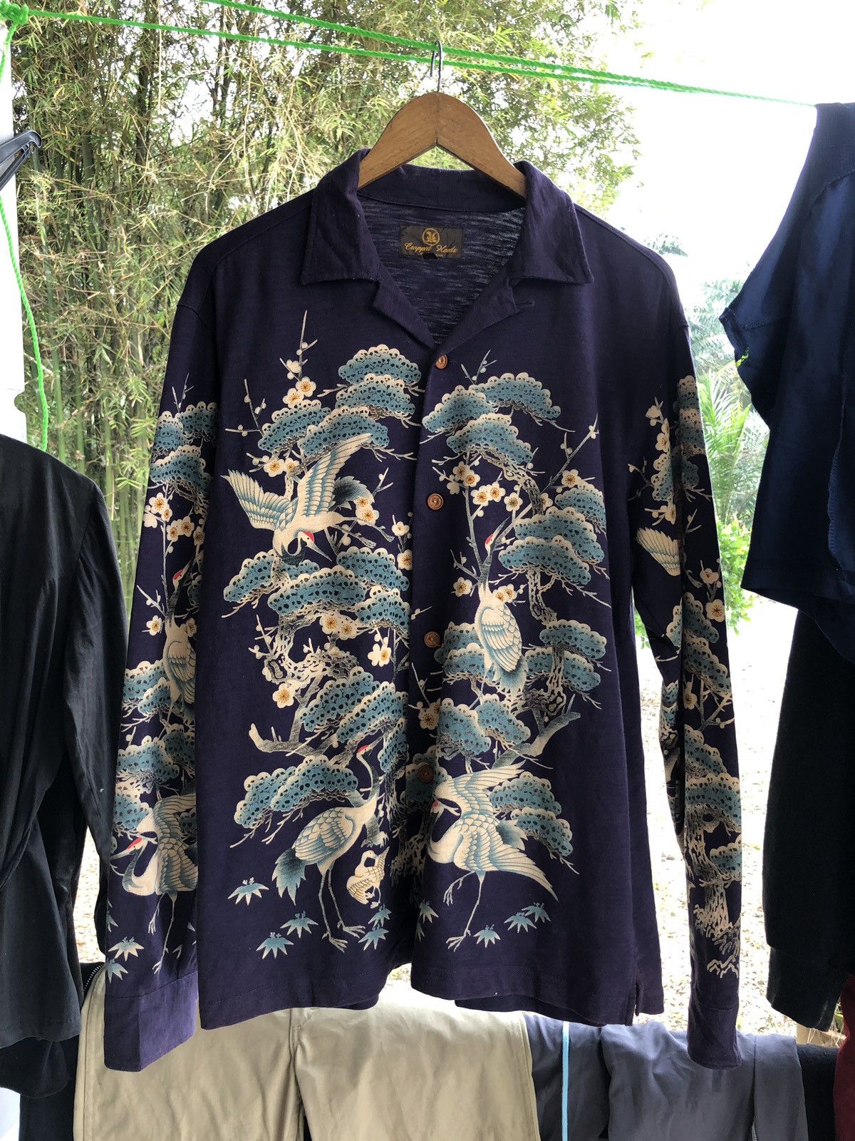 Indigo × Japanese Brand Vintage Beautiful Japanese Cranes and Sakura Trees Indigo Cotton Button Up Shirt Size US M / EU 48-50 / 2 - 9 Thumbnail