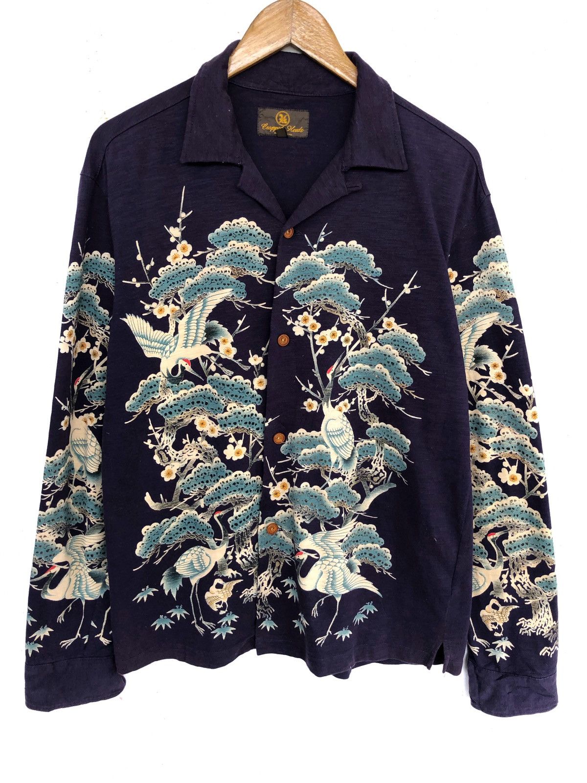 Indigo × Japanese Brand Vintage Beautiful Japanese Cranes and Sakura Trees Indigo Cotton Button Up Shirt Size US M / EU 48-50 / 2 - 2 Thumbnail