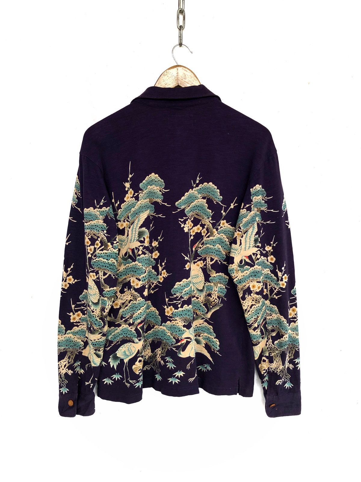 Indigo × Japanese Brand Vintage Beautiful Japanese Cranes and Sakura Trees Indigo Cotton Button Up Shirt Size US M / EU 48-50 / 2 - 3 Thumbnail