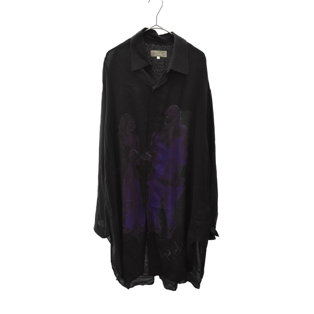 image of Yohji Yamamoto 20Ss Shake Hands Print Rayon Shirt in Black, Men's (Size Large)