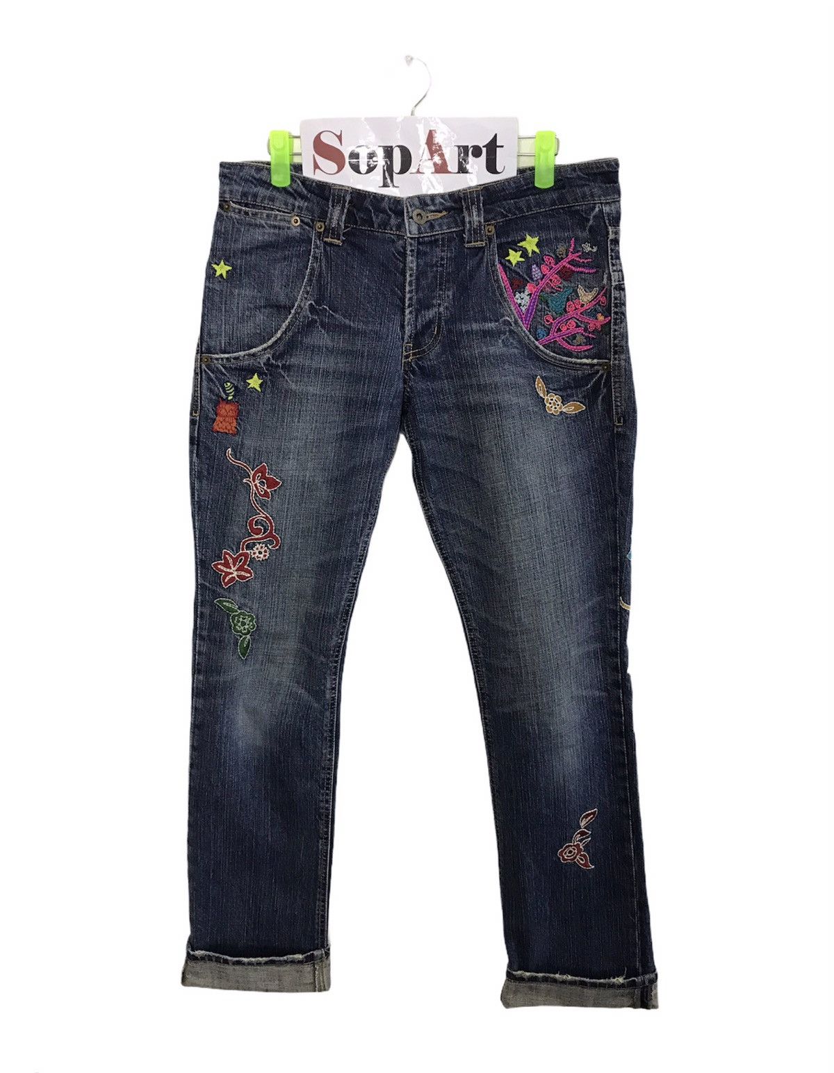 Japanese Brand Vintage As Knowas De Base Embroidery Buterfly Back Denim Size US 33 - 1 Thumbnail
