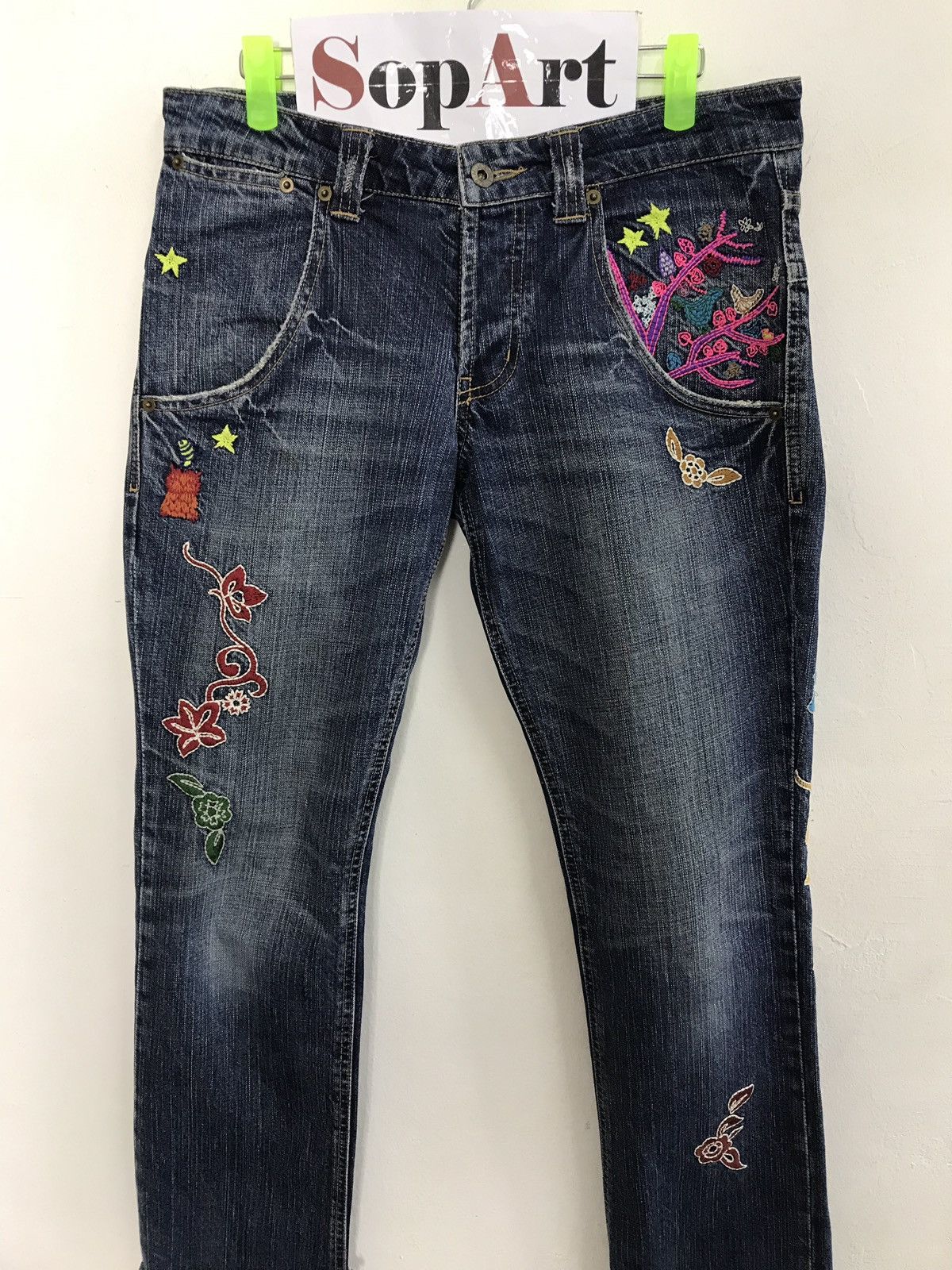 Japanese Brand Vintage As Knowas De Base Embroidery Buterfly Back Denim Size US 33 - 3 Thumbnail