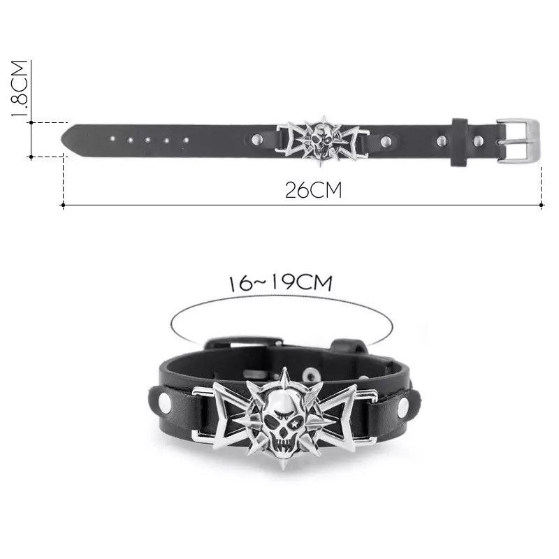 Jewelry Skeleton Skull Star Eye Leather Belt Buckle Bracelet Size ONE SIZE - 3 Thumbnail