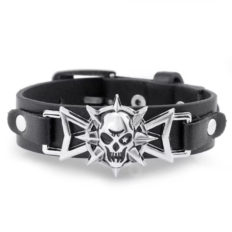 Jewelry Skeleton Skull Star Eye Leather Belt Buckle Bracelet Size ONE SIZE - 2 Thumbnail