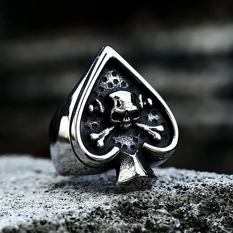 Jewelry Spades Poker Card Skull Ring Size ONE SIZE - 2 Thumbnail
