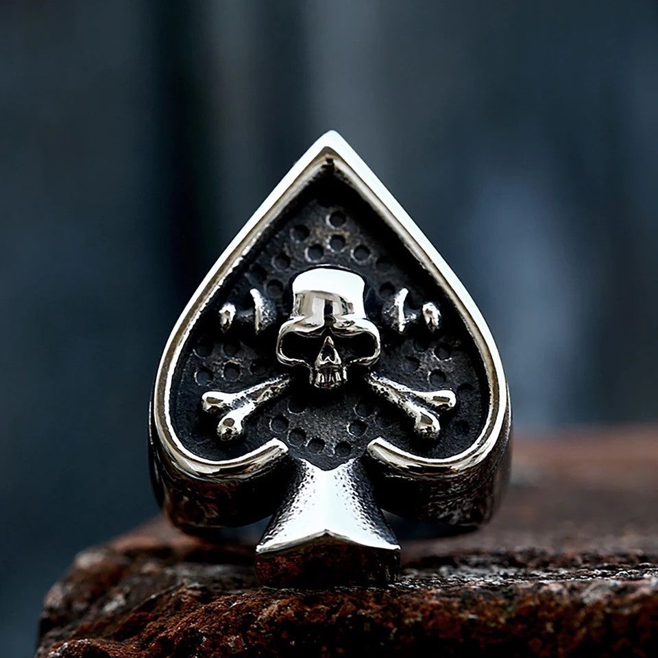 Jewelry Spades Poker Card Skull Ring Size ONE SIZE - 3 Thumbnail