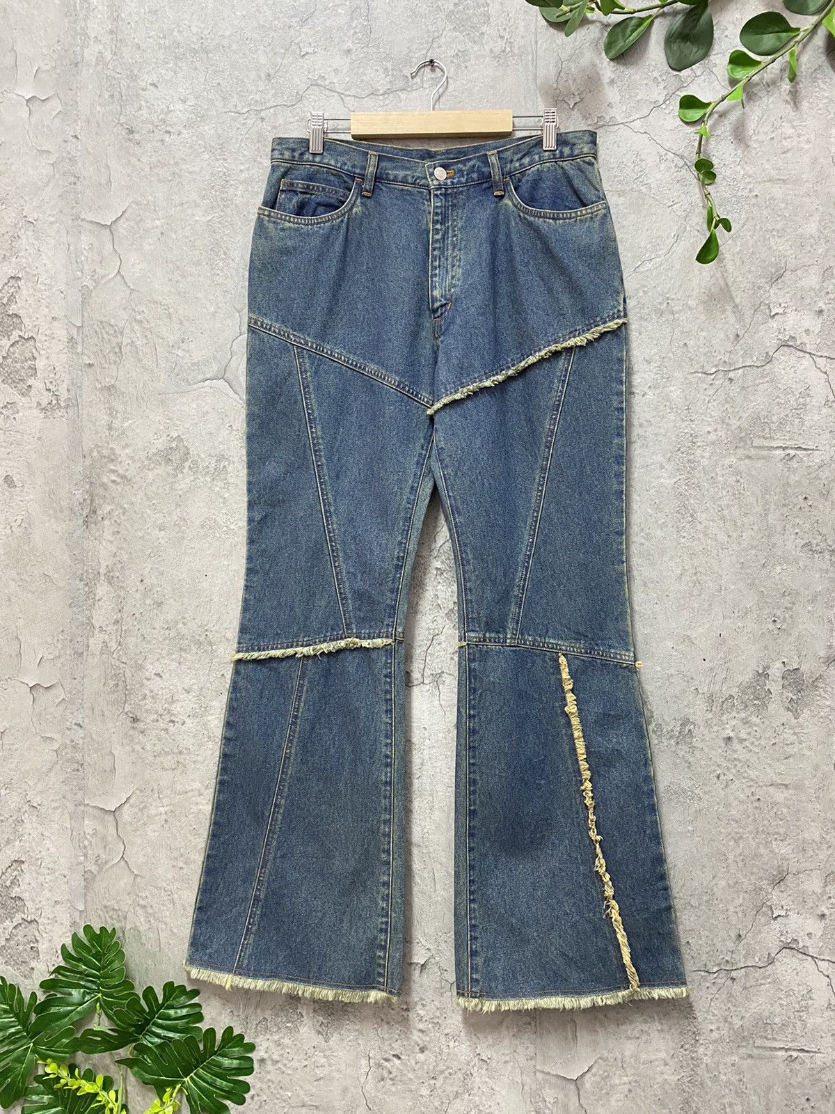 image of Vintage Paleo2 Reconstructed Flared Release Hem Denim Pants in Blue Denim, Men's (Size 32)