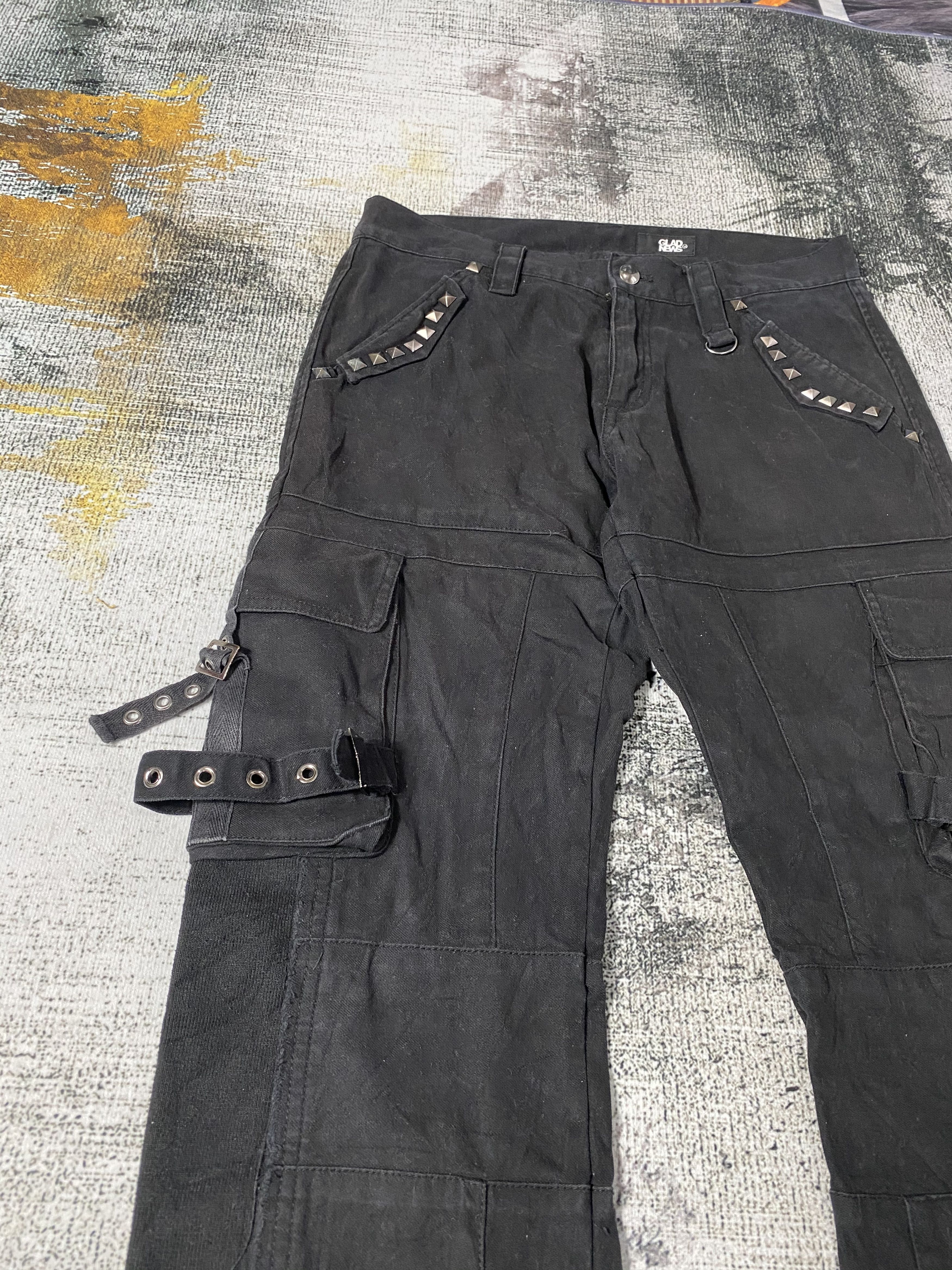 Japanese Brand × Vintage Japanese Flare Black Cargo Pants Multi Pocket Bondage Size US 30 / EU 46 - 8 Thumbnail