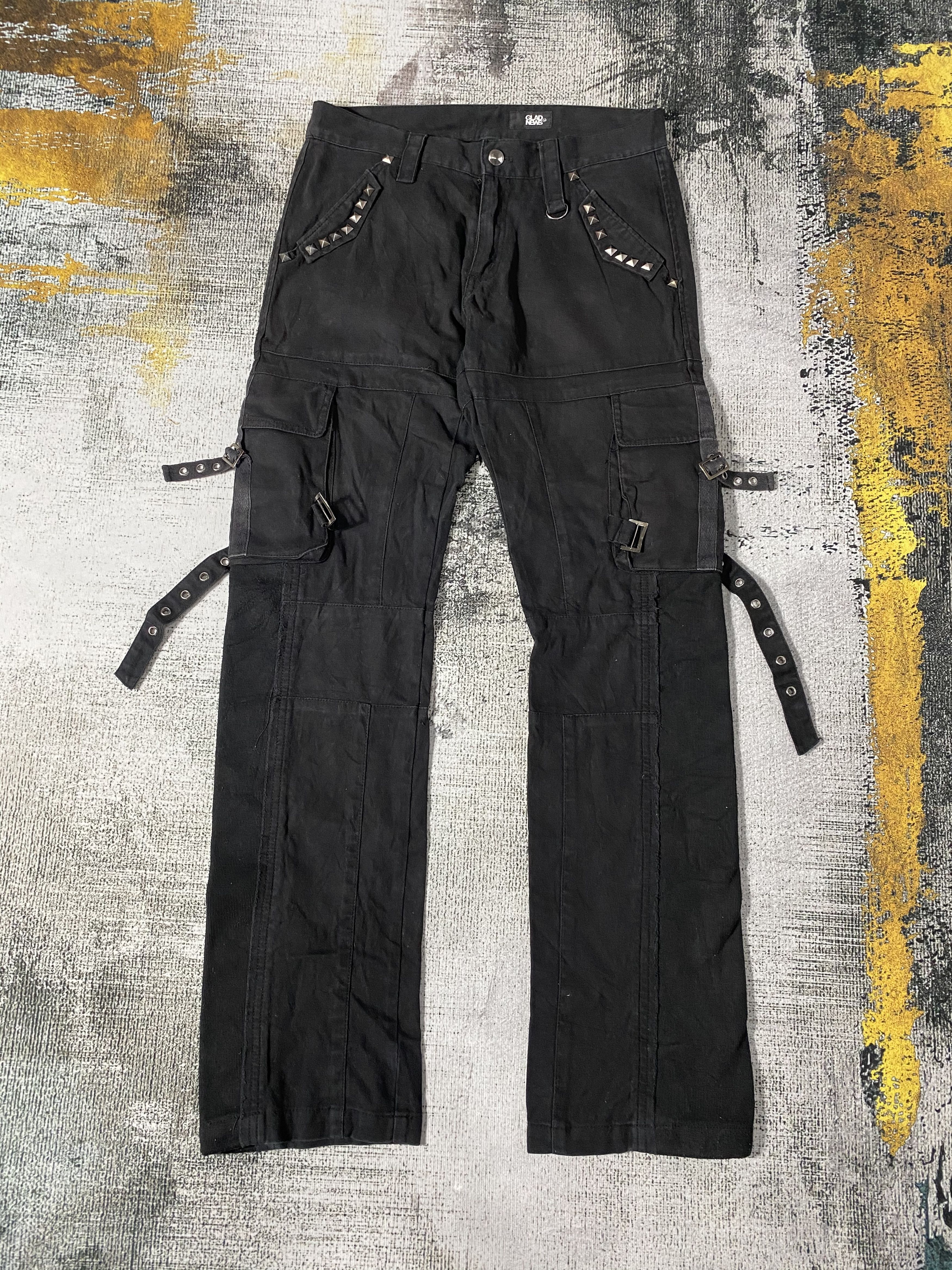 image of Vintage Japanese Flare Black Cargo Pants Multi Pocket Bondage in Faded Black, Men's (Size 30)